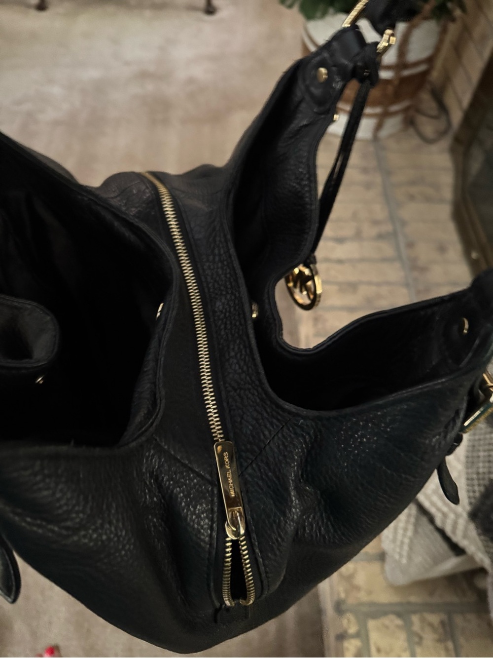 Michael Kors Black Pebbled Leather Hobo with Gold Hardware - Picture 6 of 6